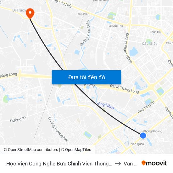 Học Viện Công Nghệ Bưu Chính Viễn Thông - Trần Phú (Hà Đông) to Vân Canh map