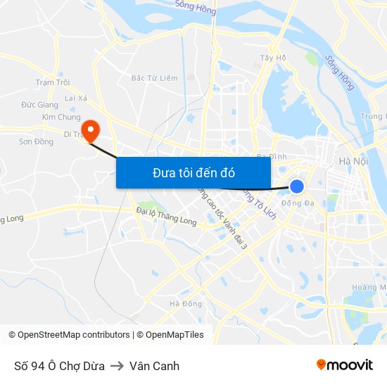 Số 94 Ô Chợ Dừa to Vân Canh map
