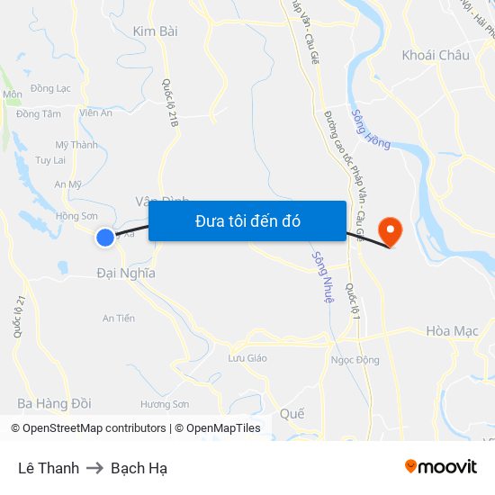 Lê Thanh to Bạch Hạ map