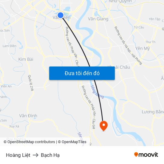 Hoàng Liệt to Bạch Hạ map