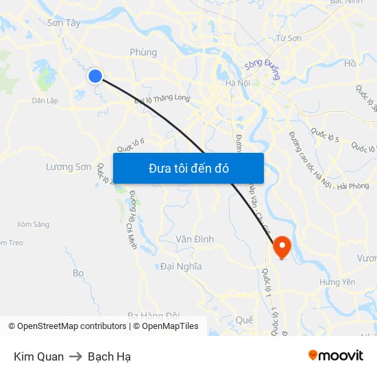 Kim Quan to Bạch Hạ map