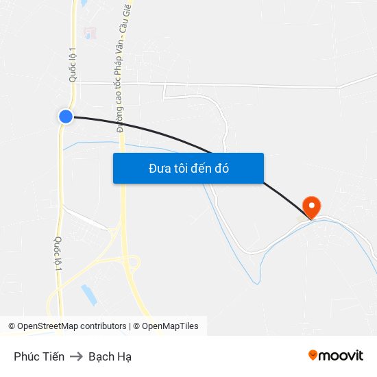 Phúc Tiến to Bạch Hạ map
