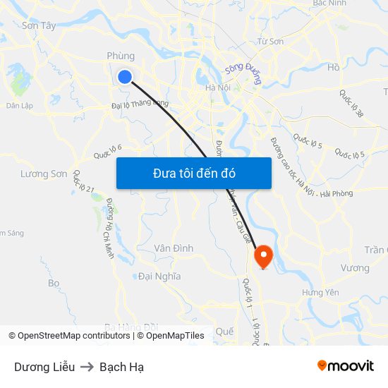 Dương Liễu to Bạch Hạ map