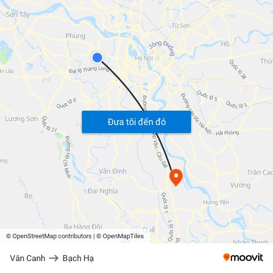 Vân Canh to Bạch Hạ map