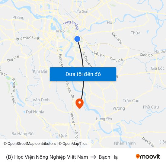 (B) Học Viện Nông Nghiệp Việt Nam to Bạch Hạ map