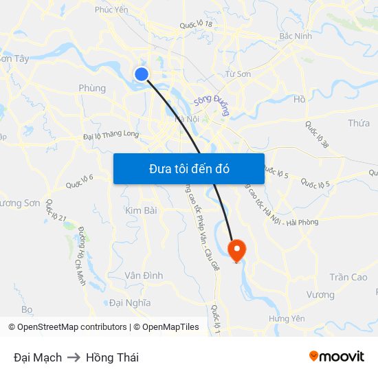 Đại Mạch to Hồng Thái map