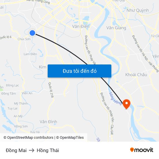 Đồng Mai to Hồng Thái map