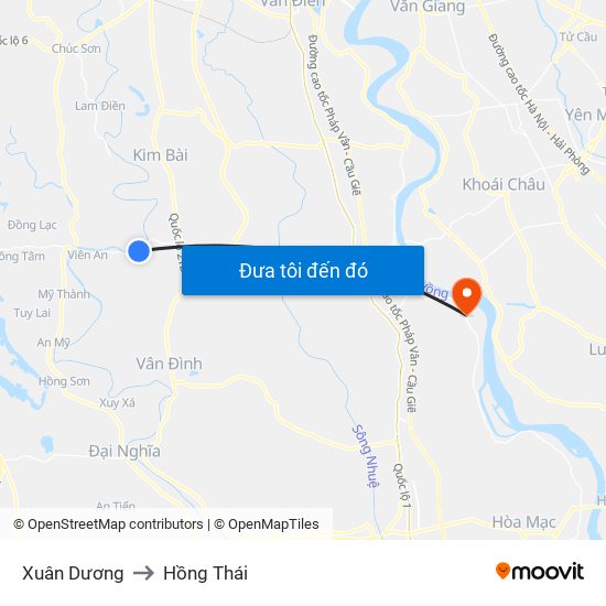 Xuân Dương to Hồng Thái map