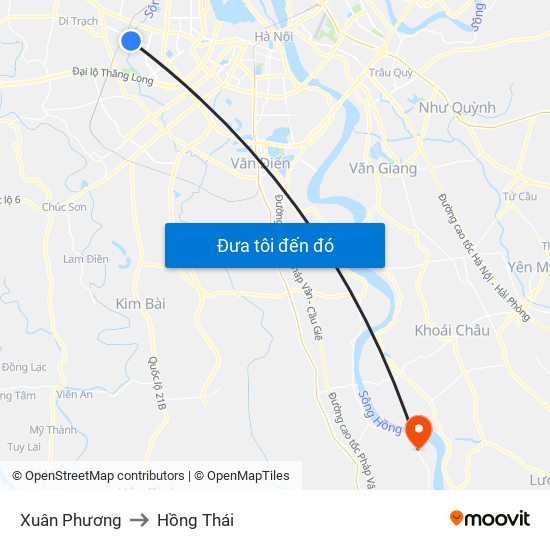 Xuân Phương to Hồng Thái map