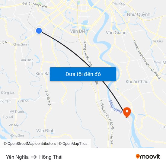 Yên Nghĩa to Hồng Thái map