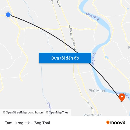 Tam Hưng to Hồng Thái map