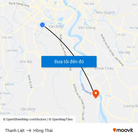 Thanh Liệt to Hồng Thái map