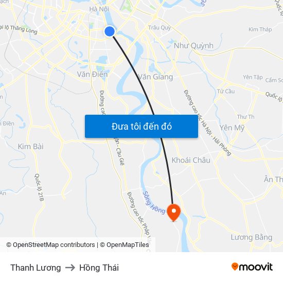 Thanh Lương to Hồng Thái map