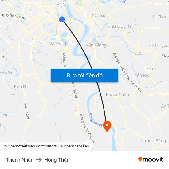 Thanh Nhàn to Hồng Thái map