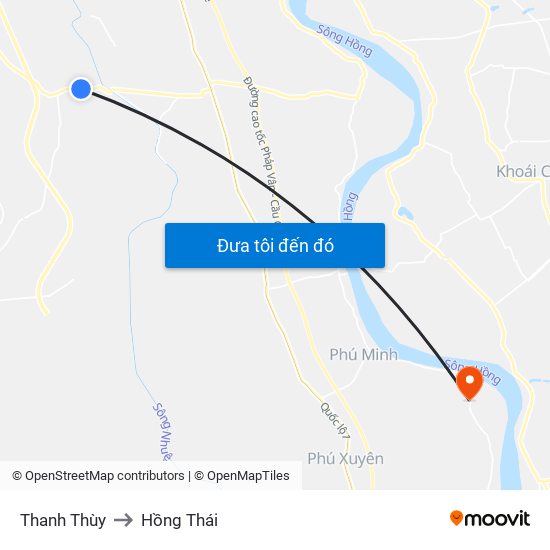 Thanh Thùy to Hồng Thái map