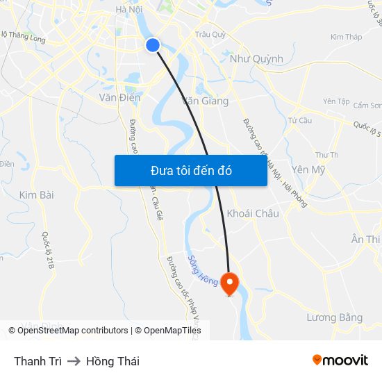 Thanh Trì to Hồng Thái map