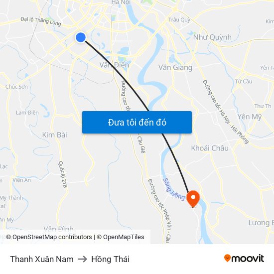 Thanh Xuân Nam to Hồng Thái map