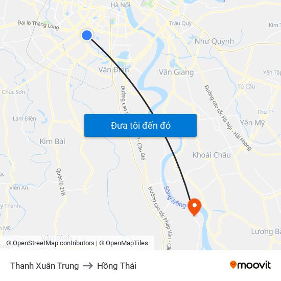 Thanh Xuân Trung to Hồng Thái map