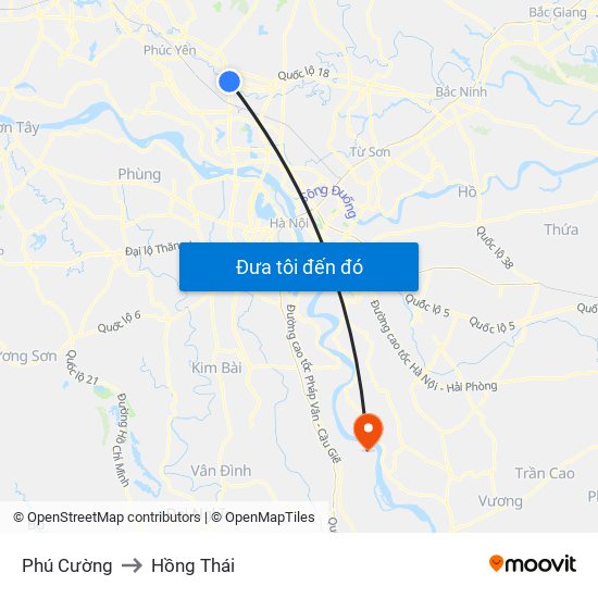 Phú Cường to Hồng Thái map