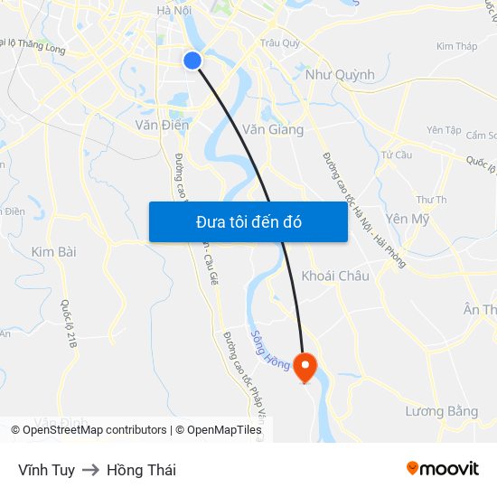 Vĩnh Tuy to Hồng Thái map