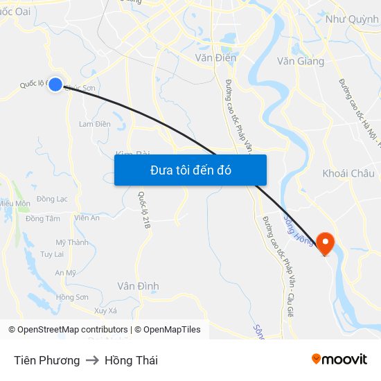 Tiên Phương to Hồng Thái map