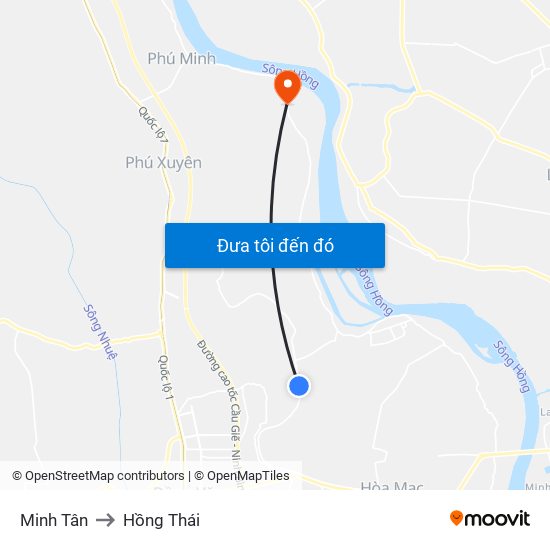 Minh Tân to Hồng Thái map