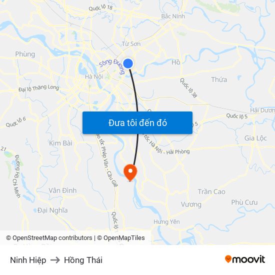 Ninh Hiệp to Hồng Thái map