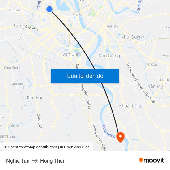 Nghĩa Tân to Hồng Thái map