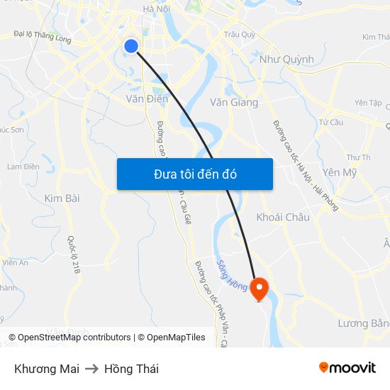 Khương Mai to Hồng Thái map