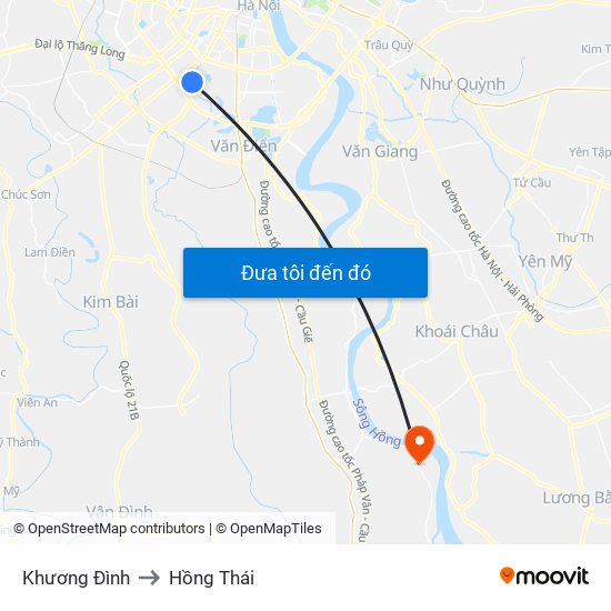 Khương Đình to Hồng Thái map