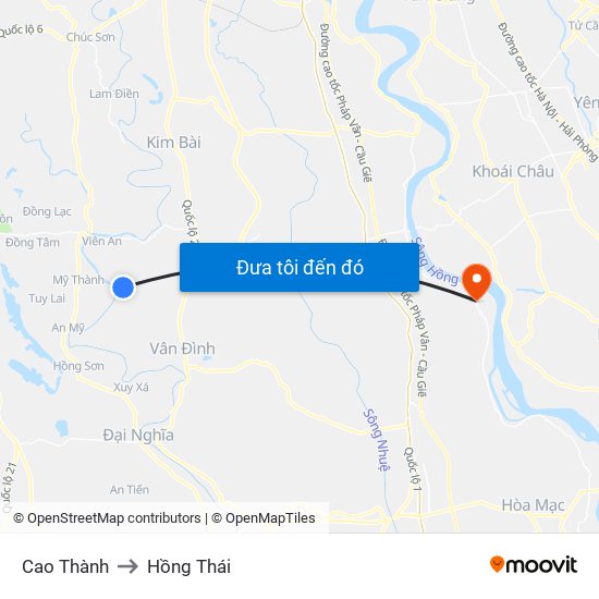 Cao Thành to Hồng Thái map