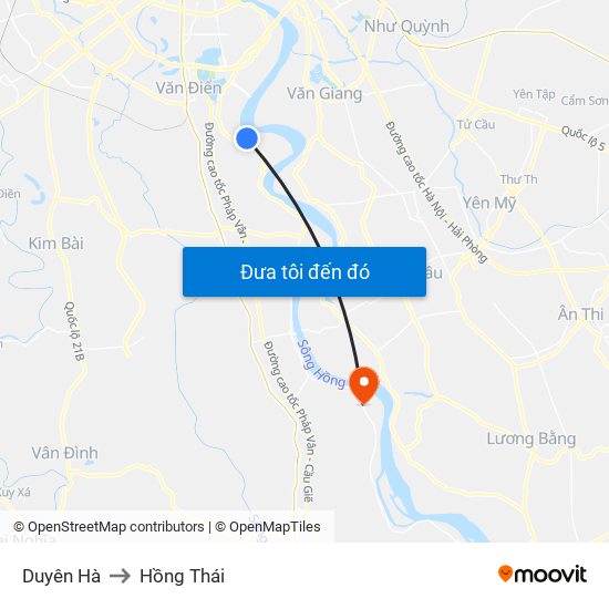 Duyên Hà to Hồng Thái map