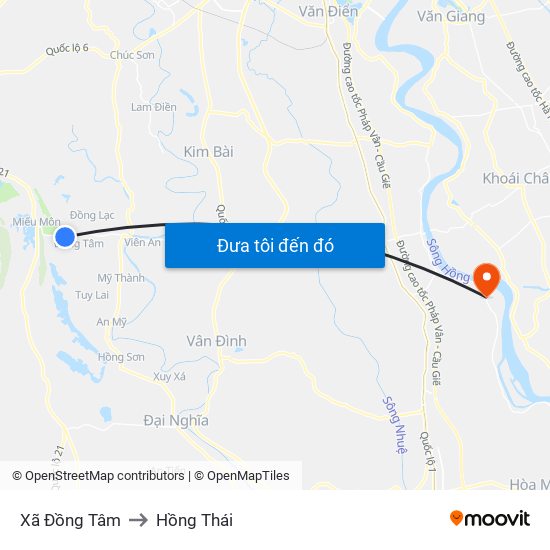 Xã Đồng Tâm to Hồng Thái map