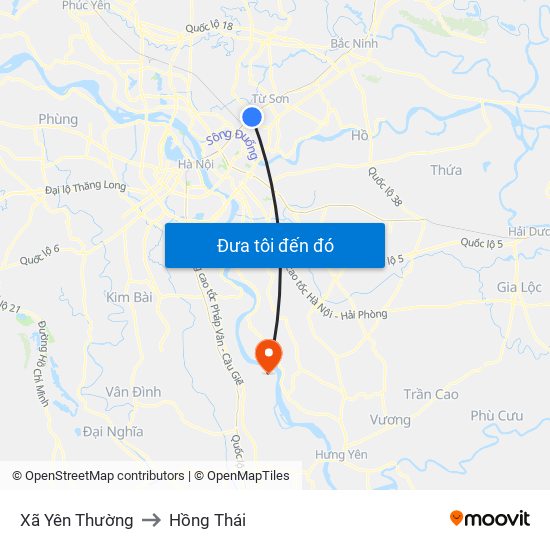 Xã Yên Thường to Hồng Thái map