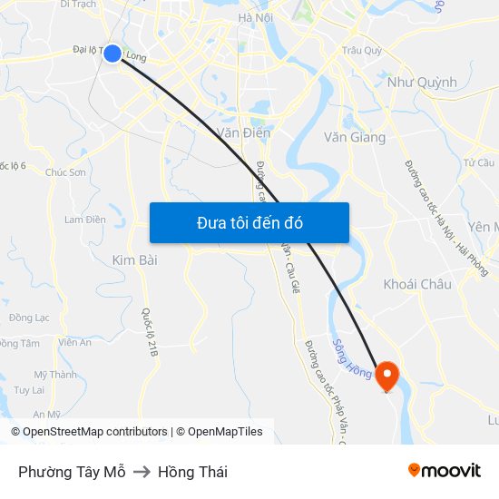 Phường Tây Mỗ to Hồng Thái map