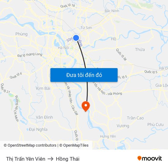 Thị Trấn Yên Viên to Hồng Thái map