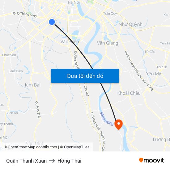 Quận Thanh Xuân to Hồng Thái map