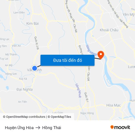 Huyện Ứng Hòa to Hồng Thái map