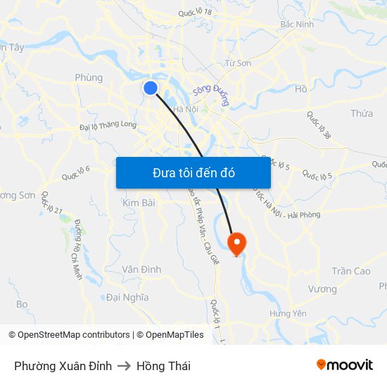 Phường Xuân Đỉnh to Hồng Thái map