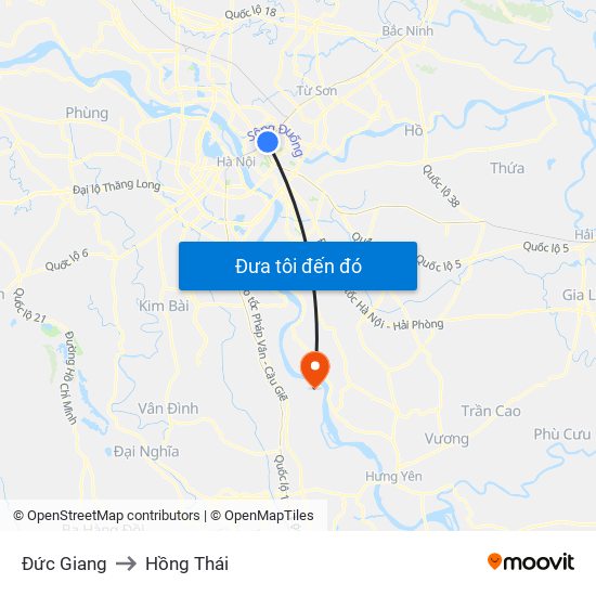 Đức Giang to Hồng Thái map