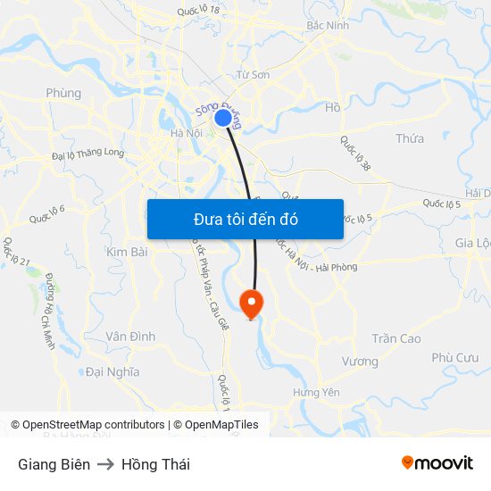 Giang Biên to Hồng Thái map
