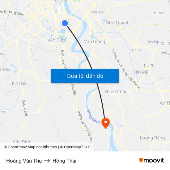 Hoàng Văn Thụ to Hồng Thái map