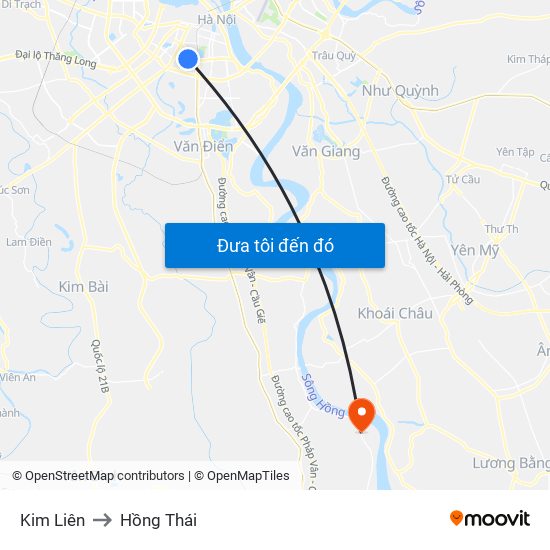 Kim Liên to Hồng Thái map