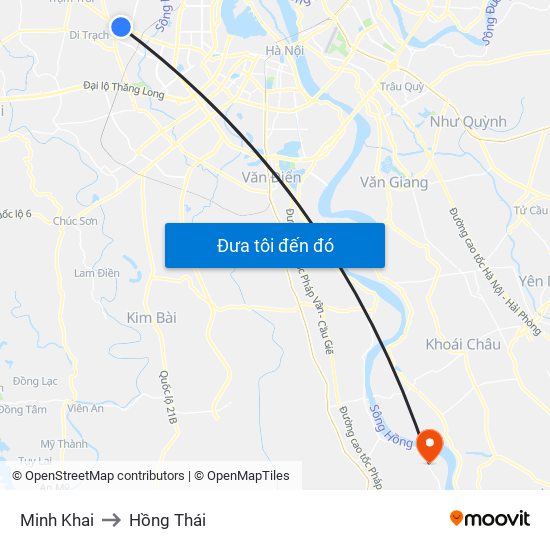 Minh Khai to Hồng Thái map