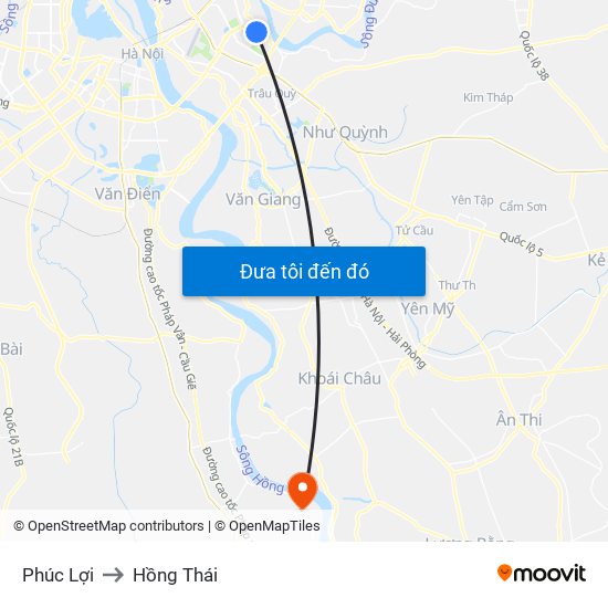 Phúc Lợi to Hồng Thái map