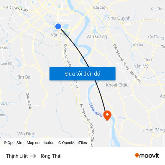 Thịnh Liệt to Hồng Thái map