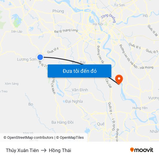 Thủy Xuân Tiên to Hồng Thái map