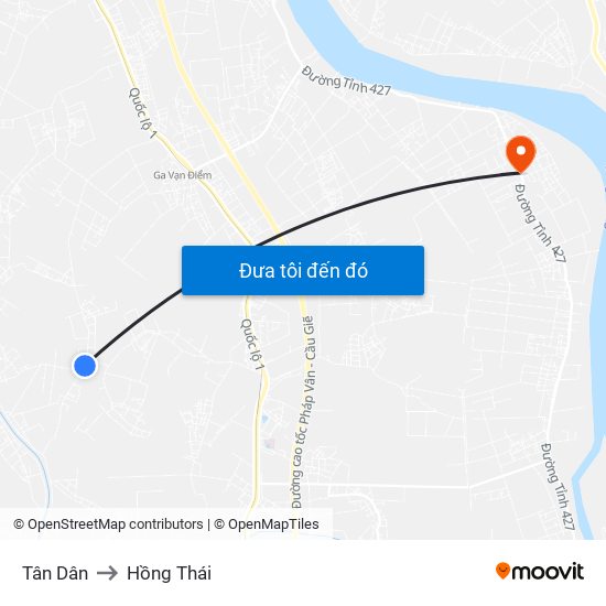 Tân Dân to Hồng Thái map