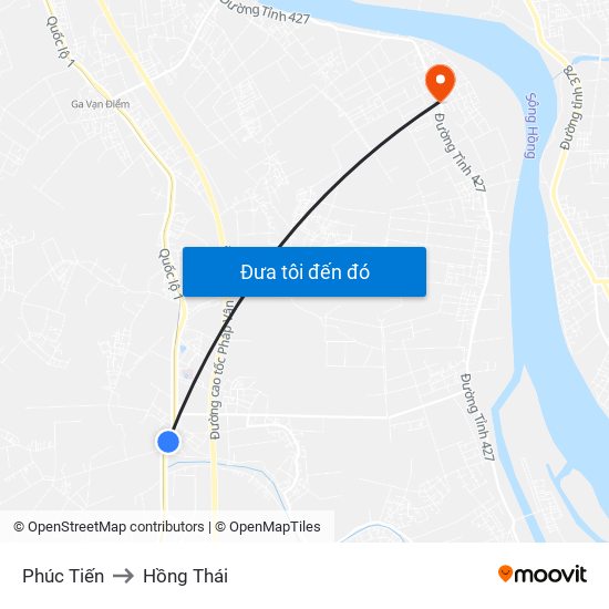 Phúc Tiến to Hồng Thái map