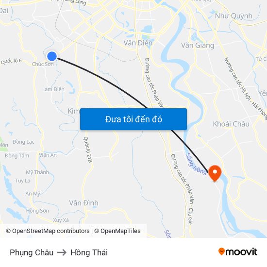 Phụng Châu to Hồng Thái map